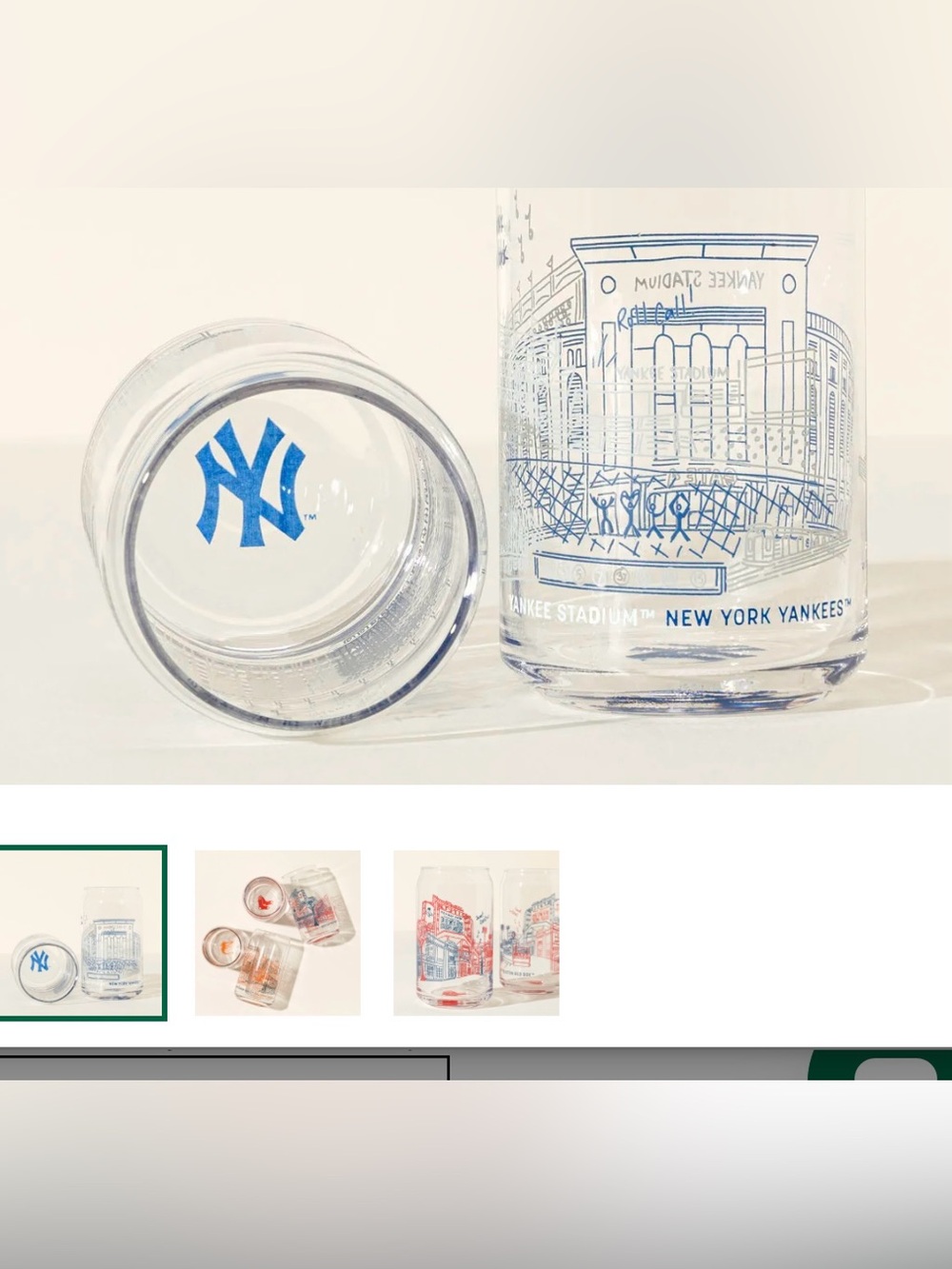 New York Yankees Clear Glass Tumbler - Blue Yankees Logo